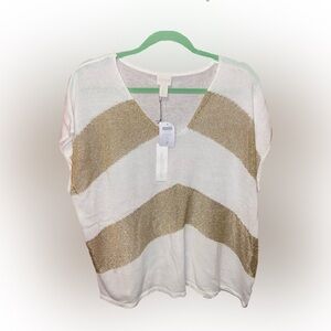 Chico’s Mixed Metallic Tammy Pullover Sweater SS Pattern Ecru